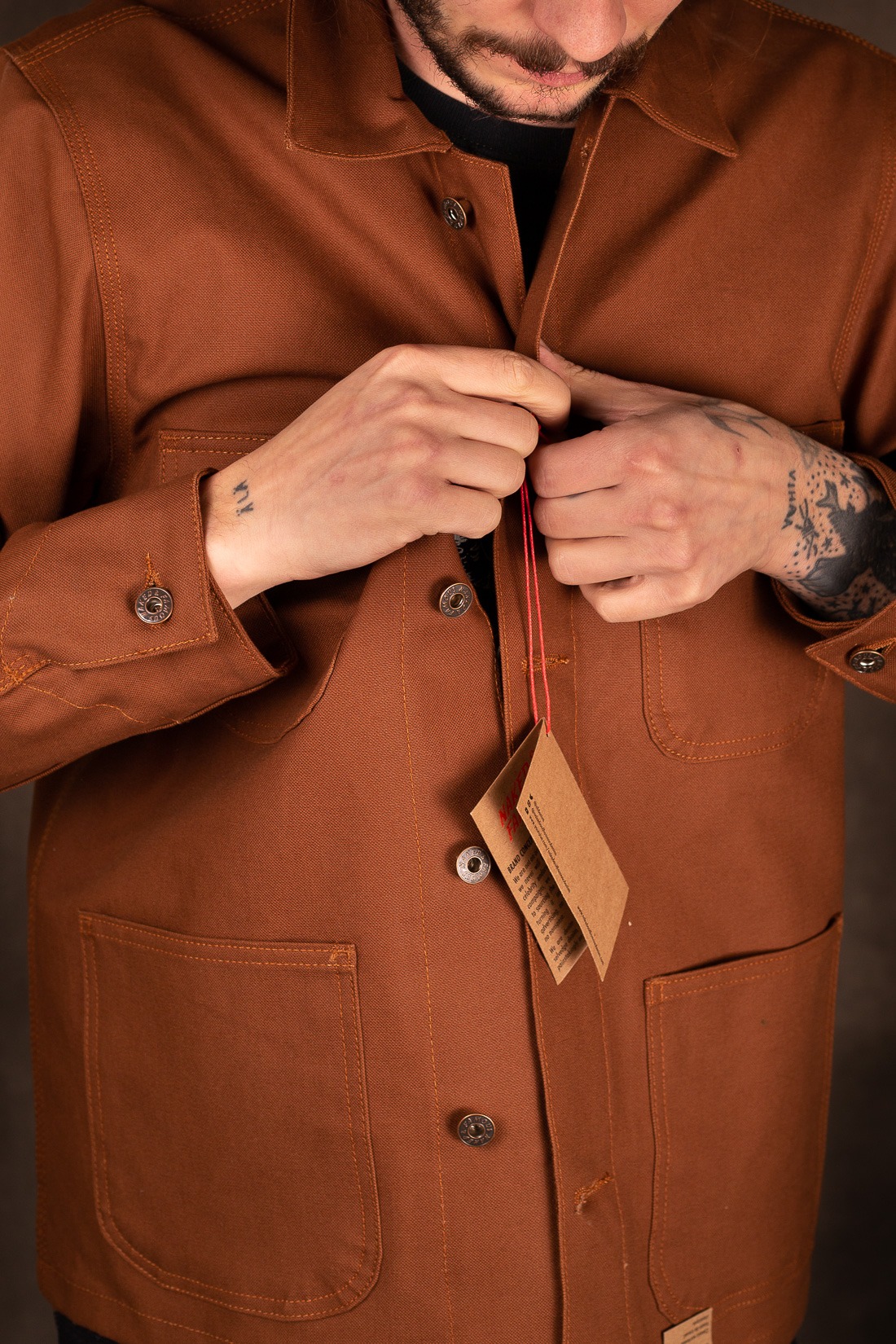 Naked And Famous Chore Coat Brick Canvas Pinkomo