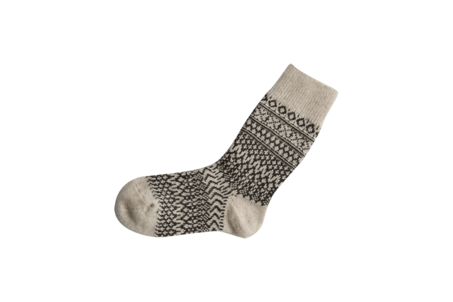 Nishiguchi Kutsushita WOOL JACQUARD SOCKS - OATMEAL