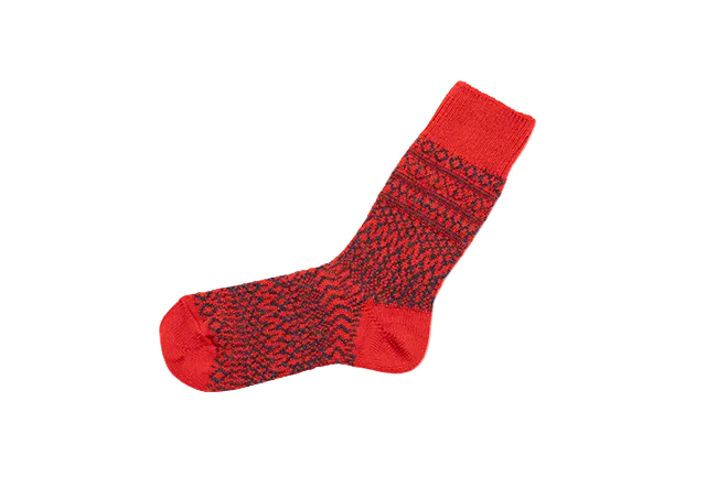 Nishiguchi Kutsushita WOOL JACQUARD SOCKS - Red