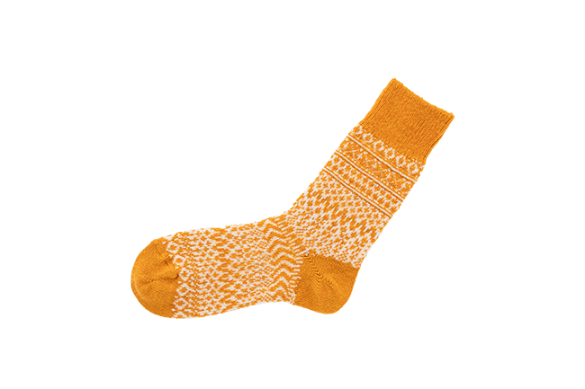 Nishiguchi Kutsushita WOOL JACQUARD SOCKS - LANTERN ORANGE