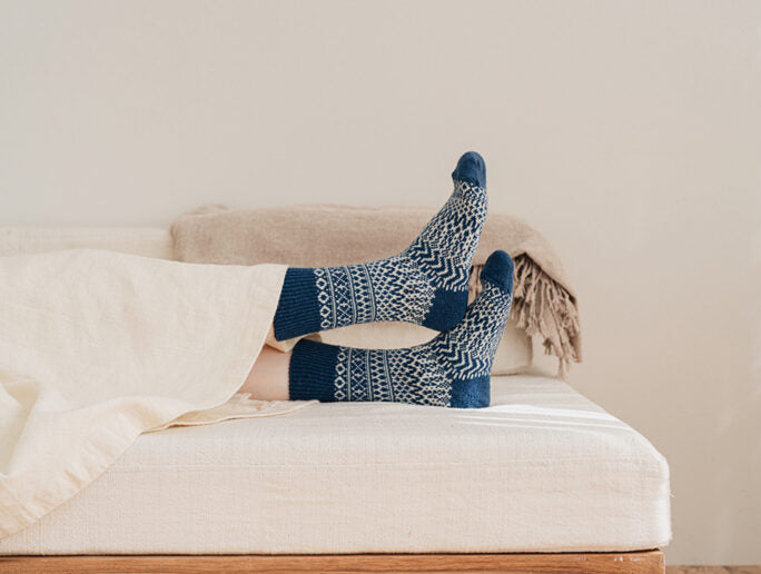 Nishiguchi Kutsushita WOOL JACQUARD SOCKS - Blue