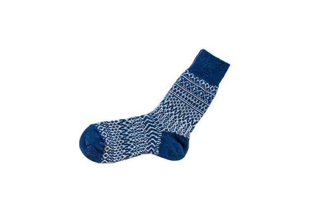 Nishiguchi Kutsushita WOOL JACQUARD SOCKS - Blue