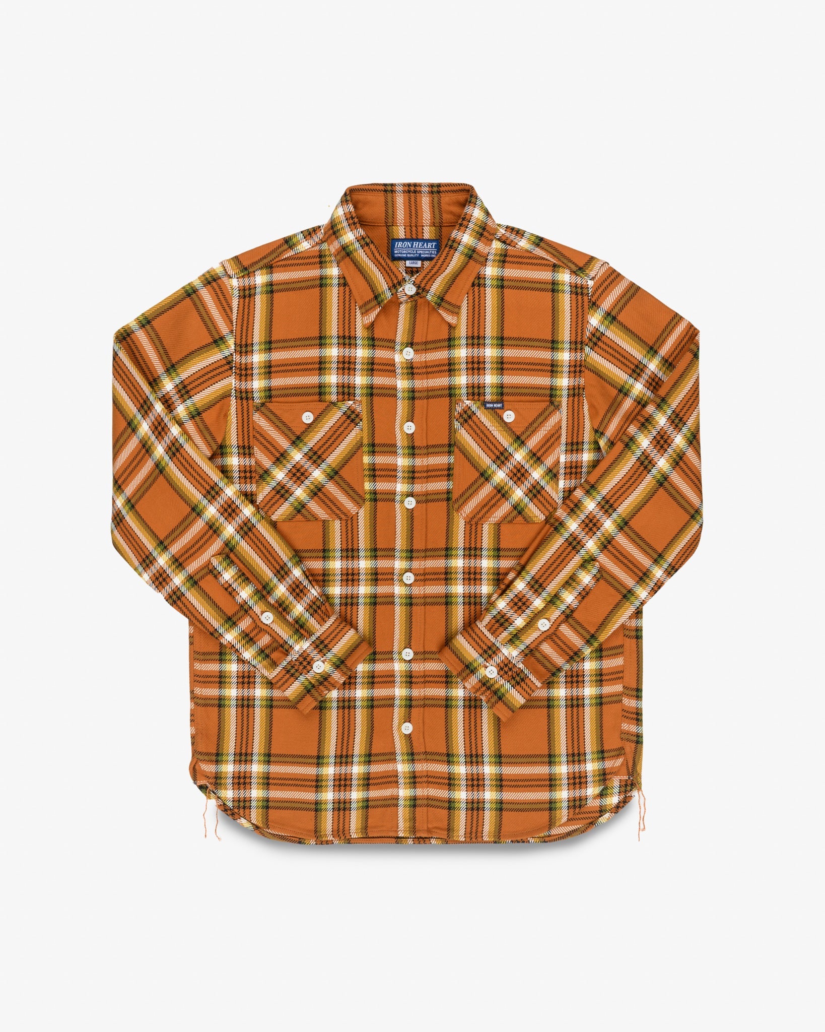 Iron Heart IHSH-442-ORA 9 oz. Selvedge Flannel Check Work Shirt