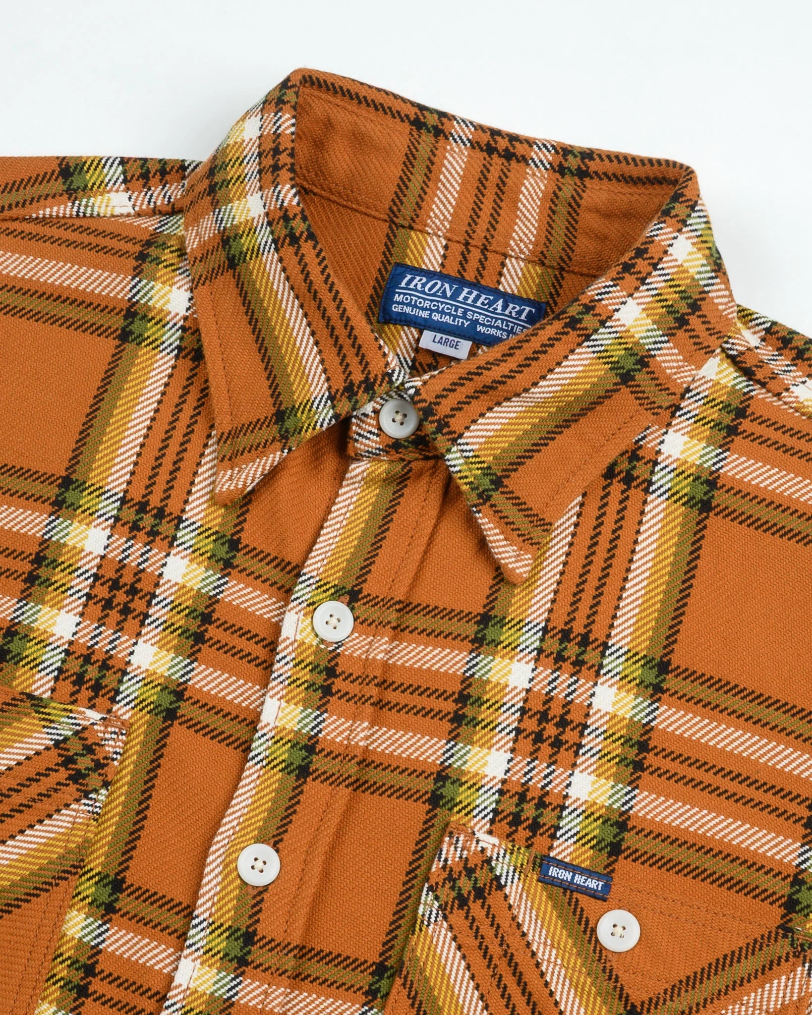 Iron Heart IHSH-442-ORA 9 oz. Selvedge Flannel Check Work Shirt