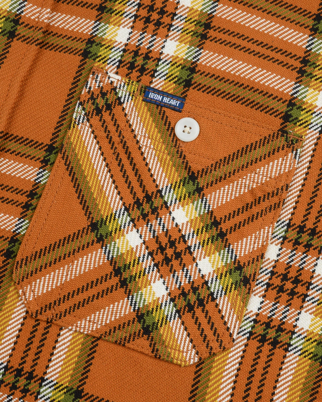 Iron Heart IHSH-442-ORA 9 oz. Selvedge Flannel Check Work Shirt
