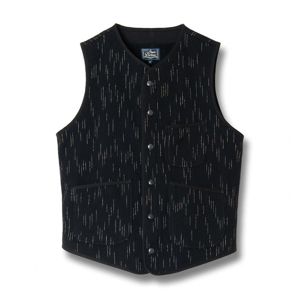 Studio D'Artisan 4617 Black Kasuri Dyed Beach Cloth Vest