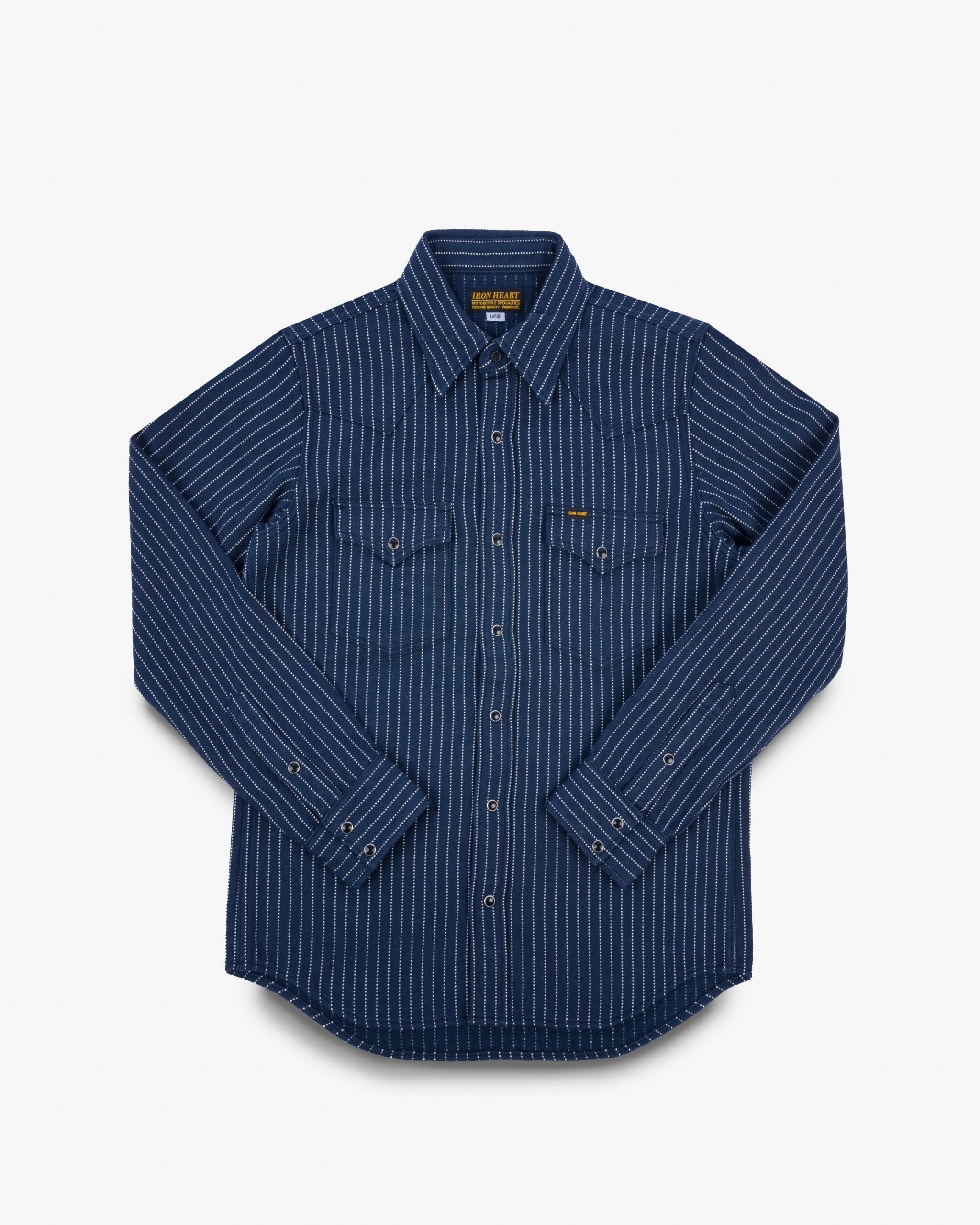 Iron Heart IHSH-401-NAV - 12oz Ultra Heavy Flannel Chalk Stripe Western Shirt - Navy