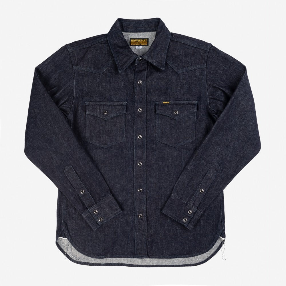 Iron Heart IHSH-33-T 12oz Selvedge Denim Western Shirt With Tonal Stitching - Indigo