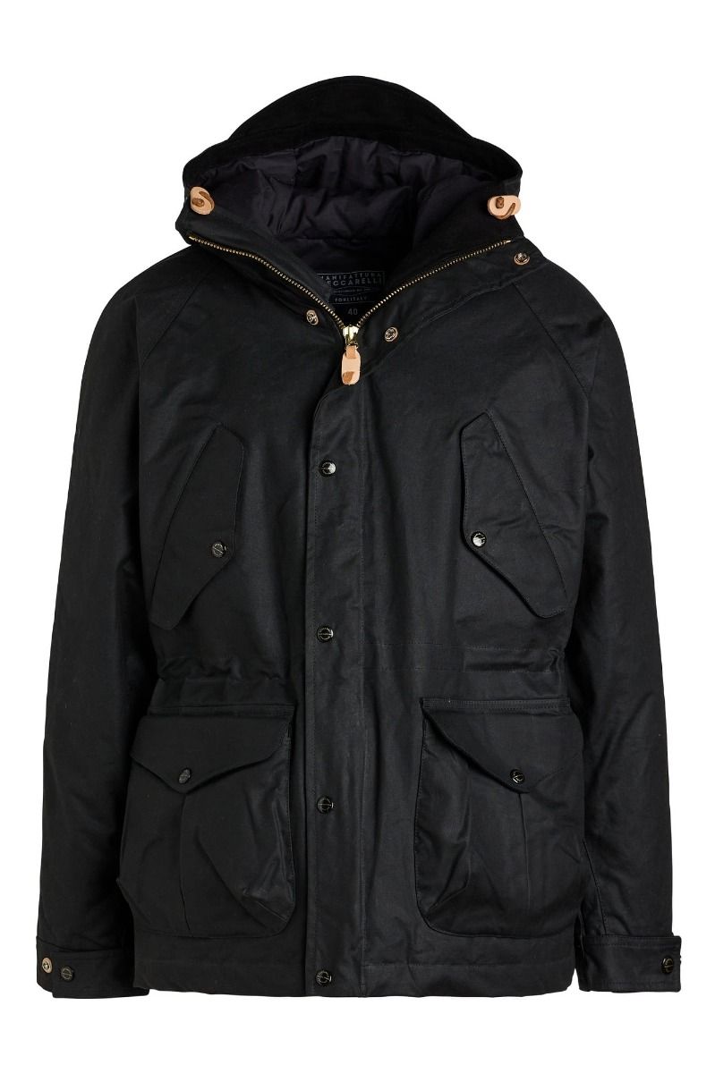 MANIFATTURA CECCARELLI - FISHERMAN DOWN PARKA JACKET WAXED CANVAS 7026-WX Black