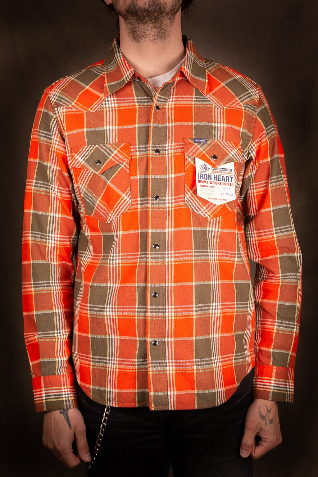 Iron Heart IHSH-318-Red 6oz Viyella Check Western Shirt