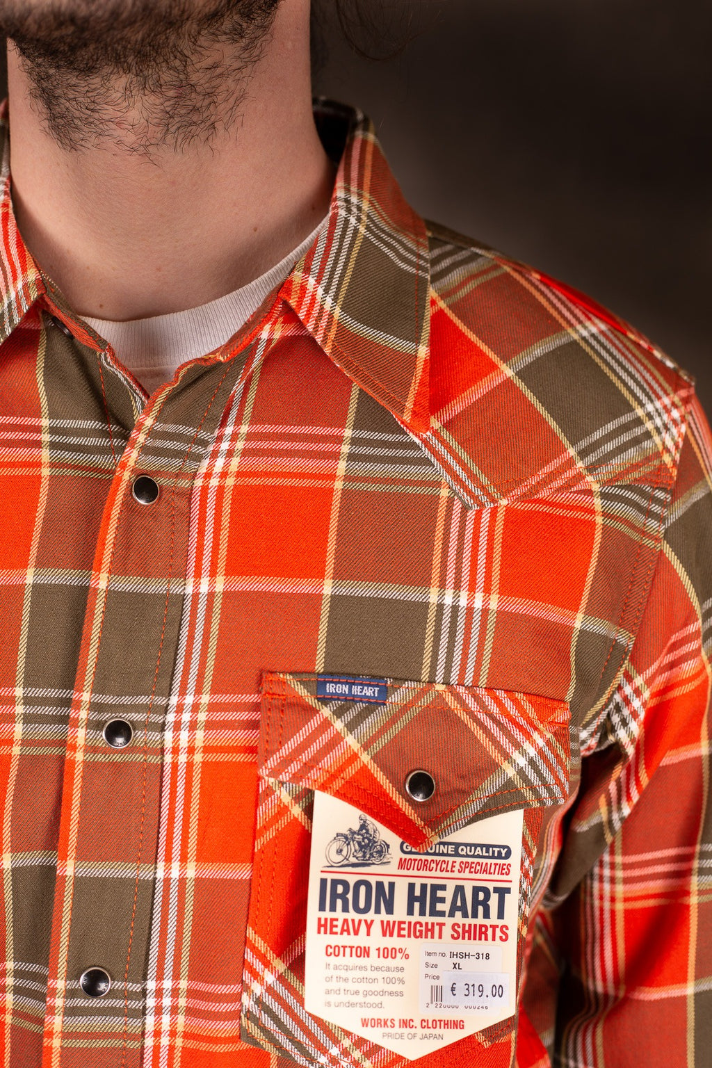 Iron Heart IHSH-318-Red 6oz Viyella Check Western Shirt