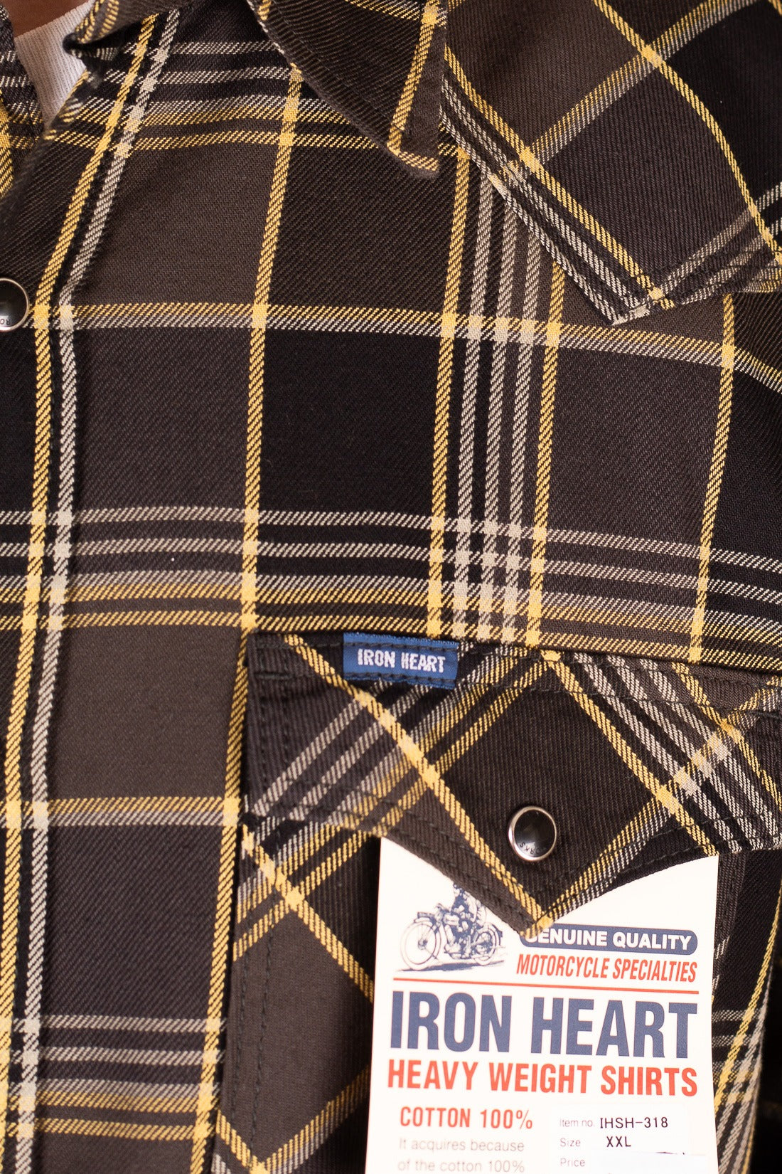 Iron Heart IHSH-318-Blk 6oz Viyella Check Western Shirt