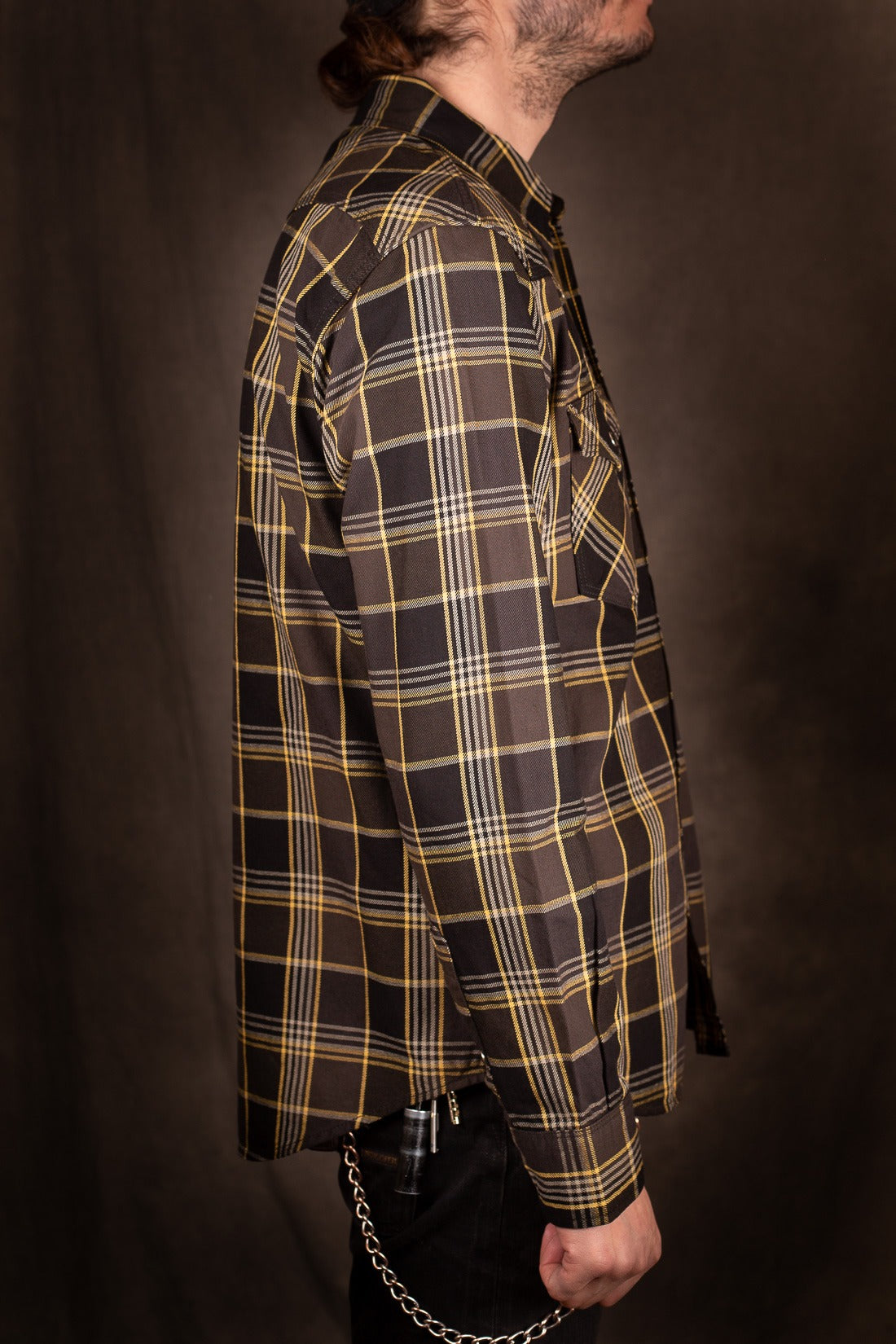 Iron Heart IHSH-318-Blk 6oz Viyella Check Western Shirt