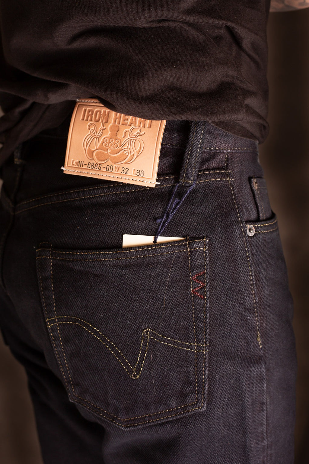 IH-888S-21od  21oz Selvedge Denim Tapered Cut Jeans - Indigo Overdyed Black