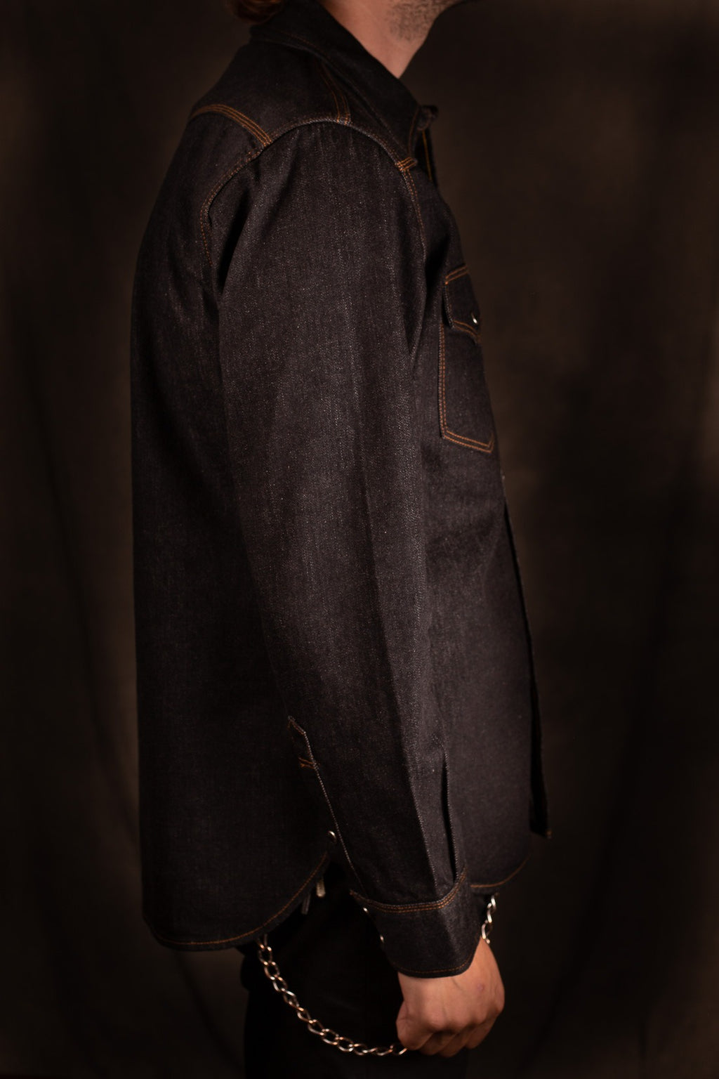 Iron Heart IHSH-33-Blk 12oz Selvedge Denim Western Shirt