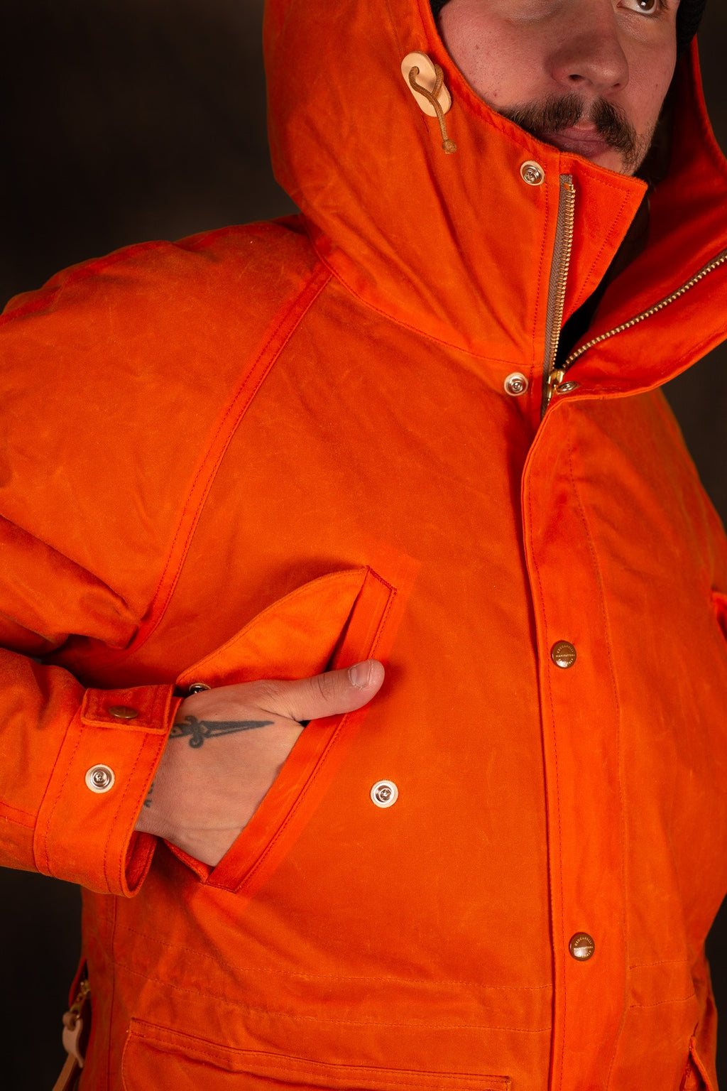 MANIFATTURA CECCARELLI - DOWN PARKA JACKET WAXED CANVAS 7026-WX ORANGE