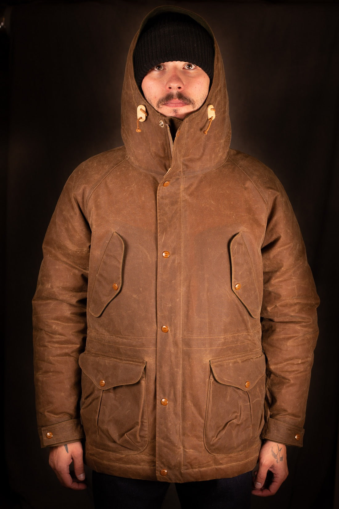 MANIFATTURA CECCARELLI - DOWN PARKA JACKET WAXED CANVAS 7026-WX DARK TAN