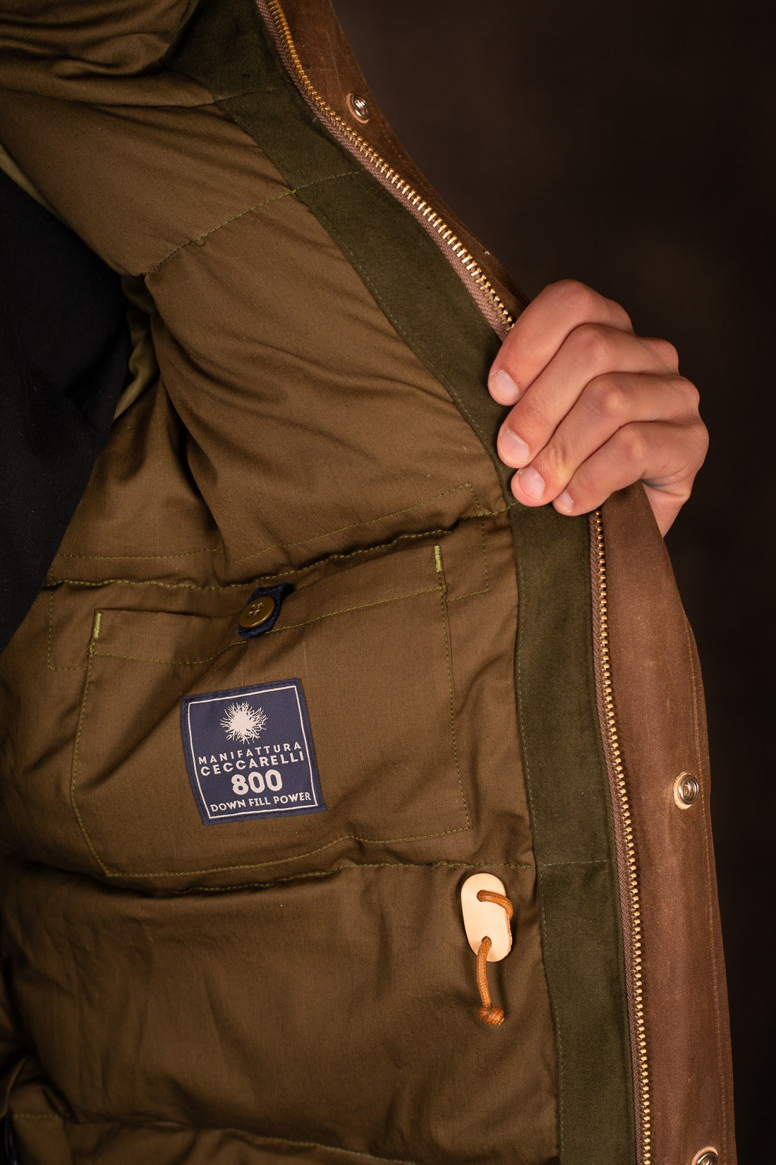 MANIFATTURA CECCARELLI - DOWN PARKA JACKET WAXED CANVAS 7026-WX DARK TAN