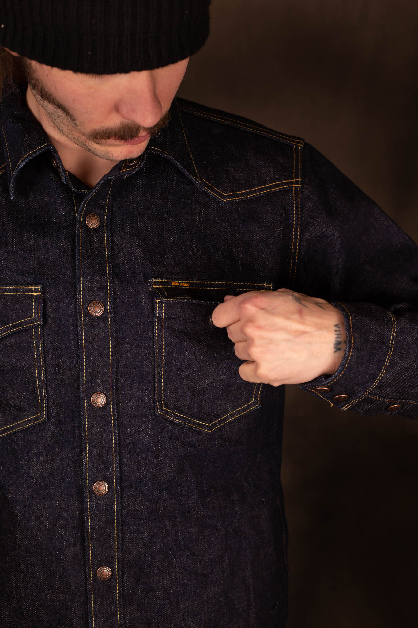 Iron Heart IHSH-292-IND - 18oz Vintage Selvedge Denim CPO Shirt - Indigo