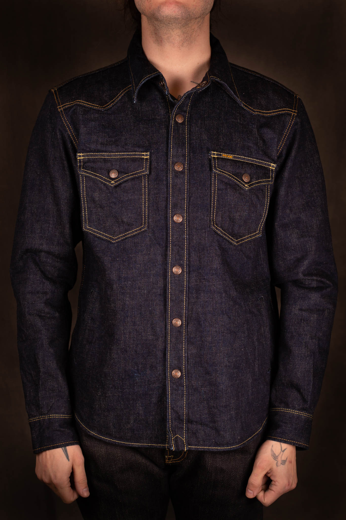 Iron Heart IHSH-292-IND - 18oz Vintage Selvedge Denim CPO Shirt - Indigo