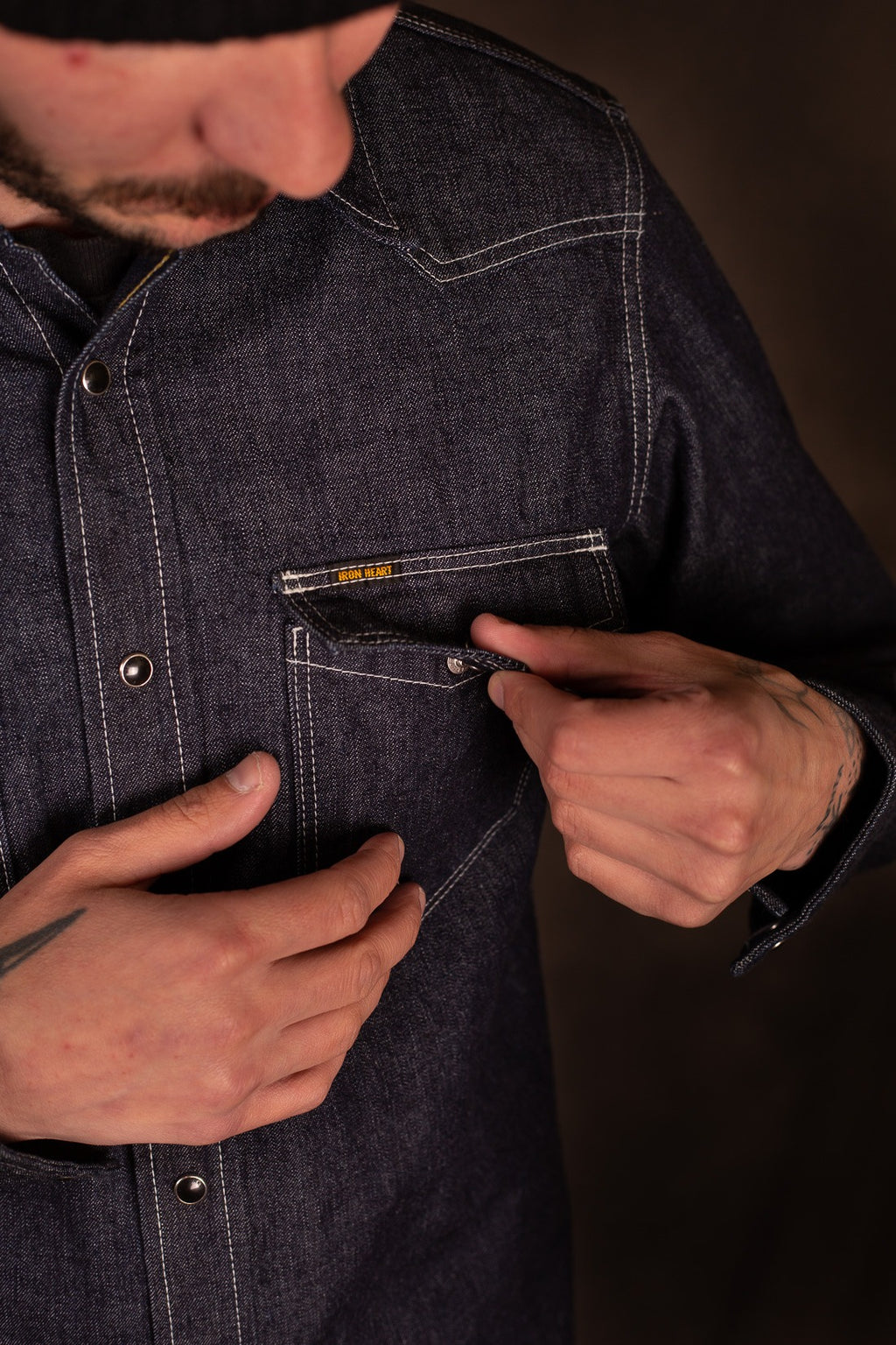 Iron Heart IHSH-320-IND 10oz Selvedge Denim Western Shirt