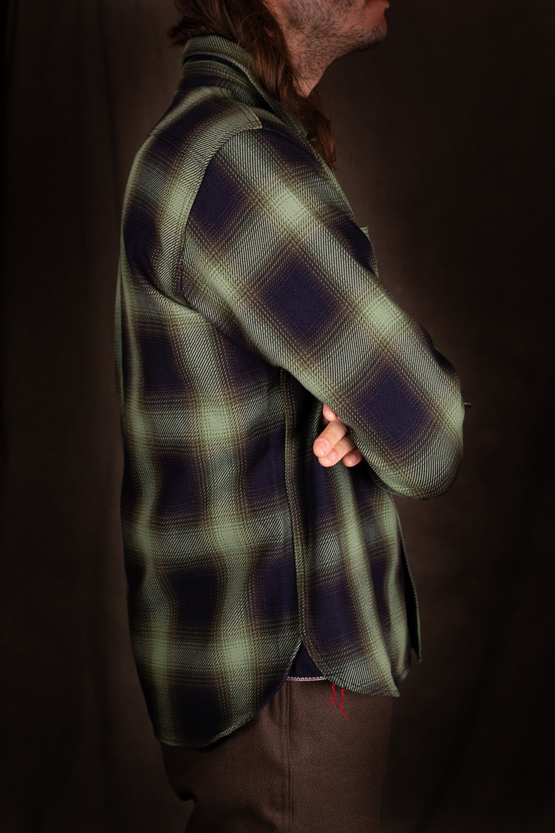 Iron Heart IHSH-349-GRN- 9oz Selvedge Ombré Check Work Shirt - Green