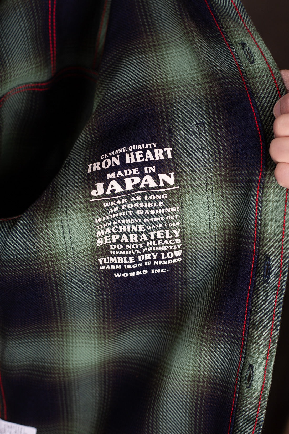 Iron Heart IHSH-349-GRN- 9oz Selvedge Ombré Check Work Shirt - Green