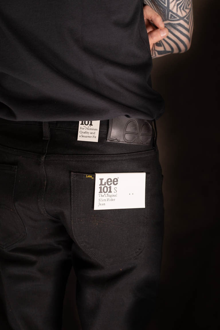 LEE 101 S REGULAR SELVAGE DENIM JEANS - DRY BLACK - 13.75 OZ