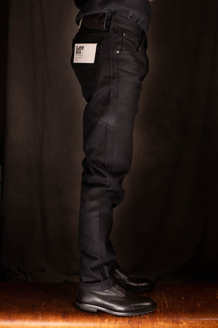 LEE 101 S REGULAR SELVAGE DENIM JEANS - DRY BLACK - 13.75 OZ
