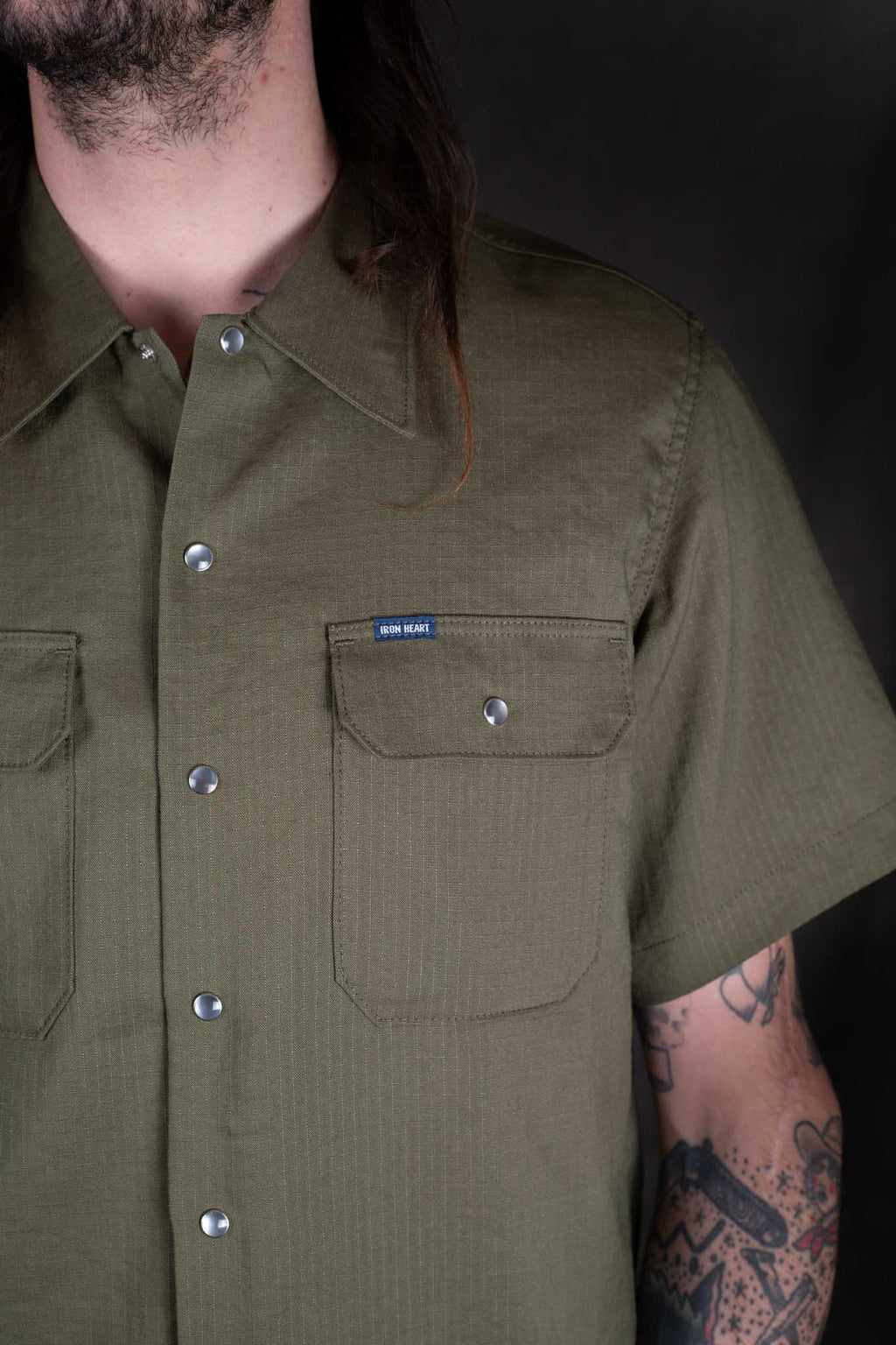 Iron Heart - IHSH-286-OLV - Ripstop Short Sleeved Mechanic Shirt - Olive Green ( ONLINE ONLY! )