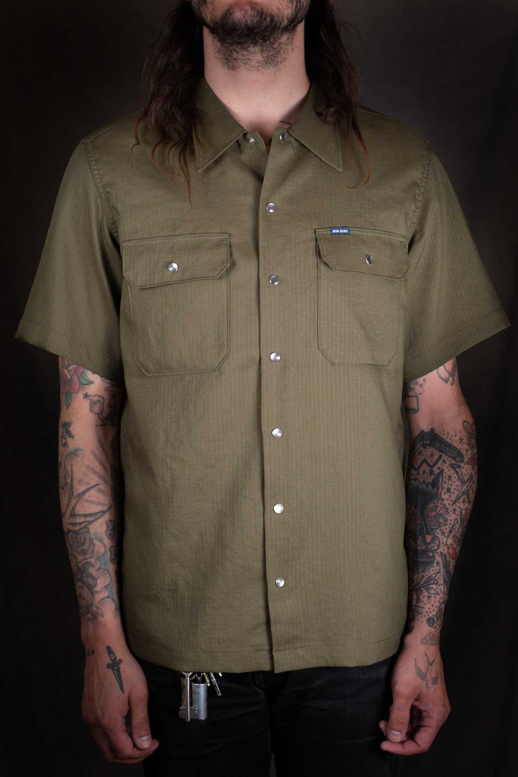 Iron Heart - IHSH-286-OLV - Ripstop Short Sleeved Mechanic Shirt - Olive Green ( ONLINE ONLY! )