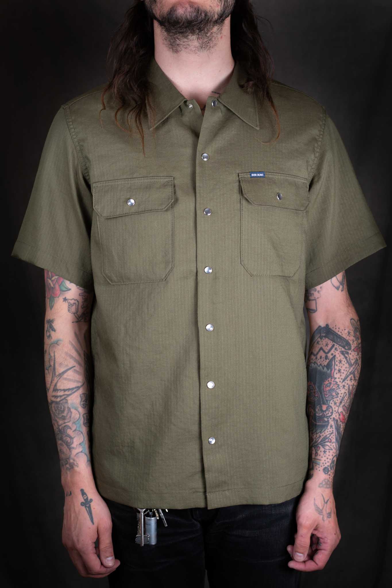 Iron Heart - IHSH-286-OLV - Ripstop Short Sleeved Mechanic Shirt - Olive Green ( ONLINE ONLY! )