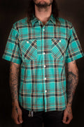 Iron Heart IHSH-360 - 5oz Selvedge Madras Check Short Sleeve Work Shirt - Green