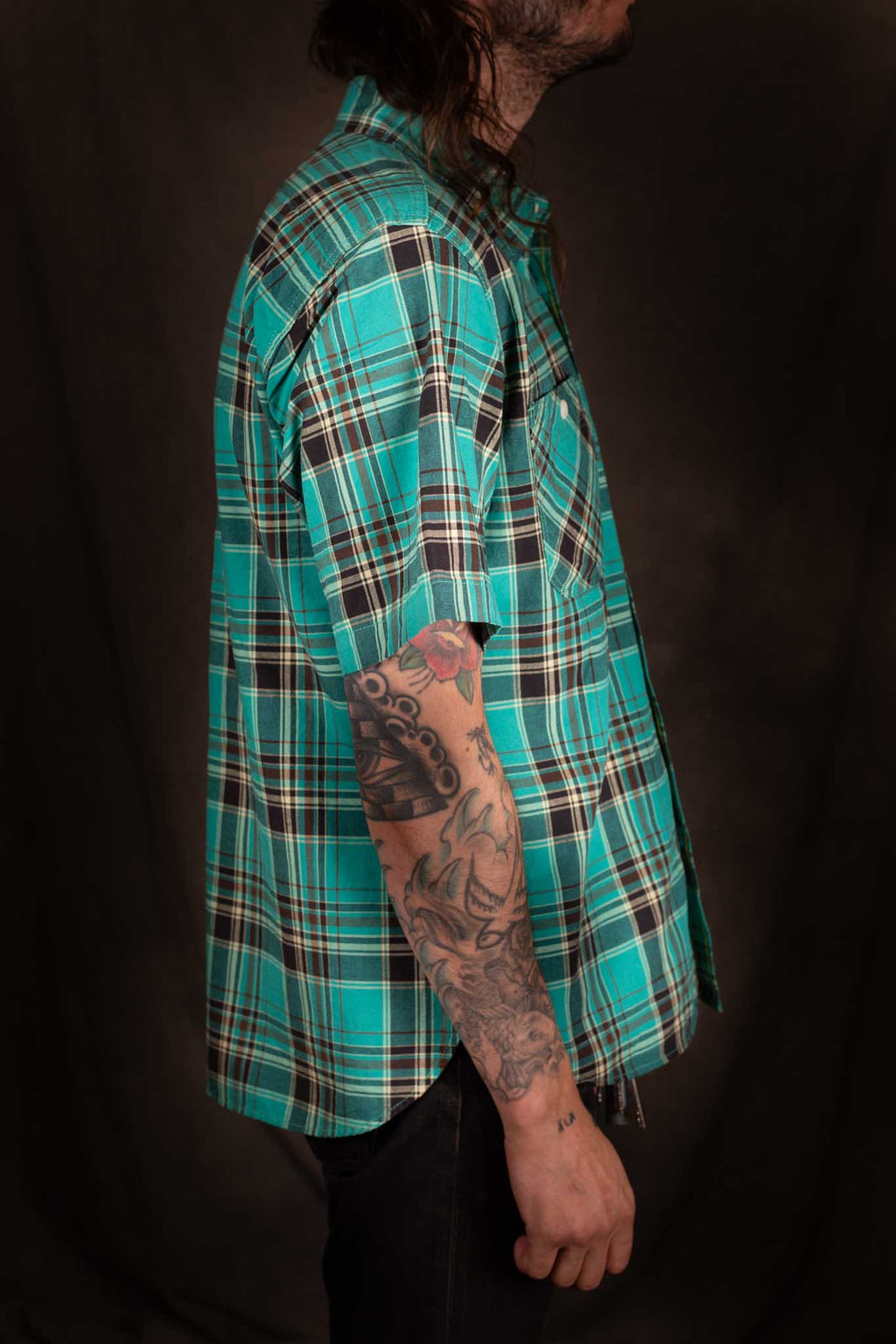 Iron Heart IHSH-360 - 5oz Selvedge Madras Check Short Sleeve Work Shirt - Green