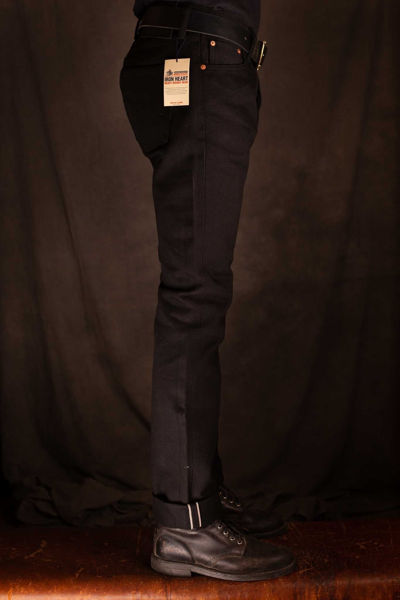 Iron Heart IH-555-SB 21oz Selvedge Denim Super Iron Heart Slim Cut Jeans - Superblack Non-Fade