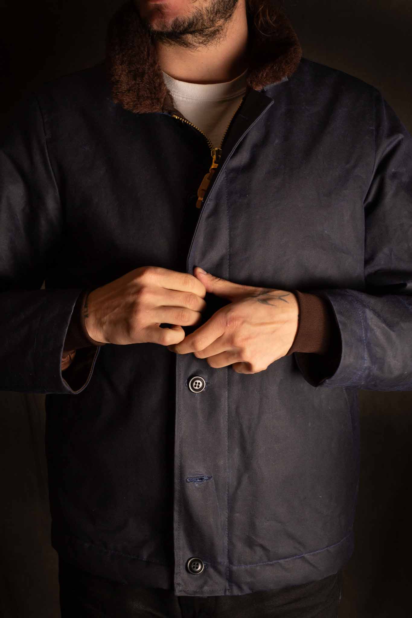 MANIFATTURA CECCARELLI - DECK JACKET WAXED CANVAS 7061-WX NAVY