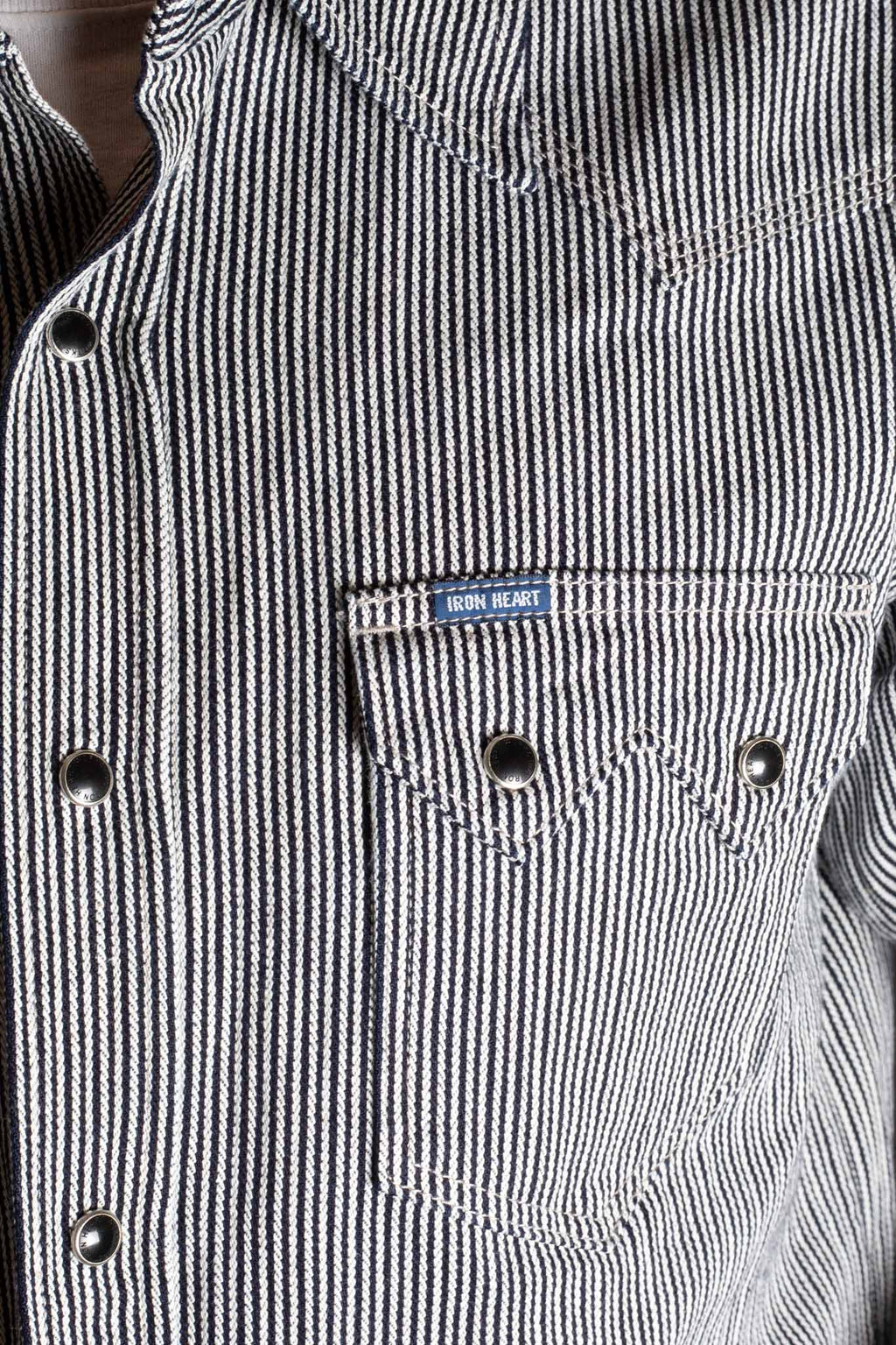 Iron Heart IHSH-365-IND 8oz Herringbone Hickory Stripe Sawtooth Western Shirt - Indigo