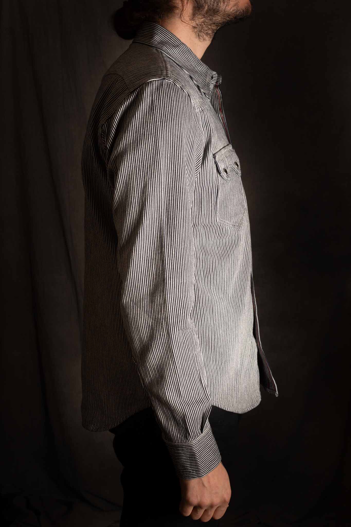 Iron Heart IHSH-365-IND 8oz Herringbone Hickory Stripe Sawtooth Western Shirt - Indigo