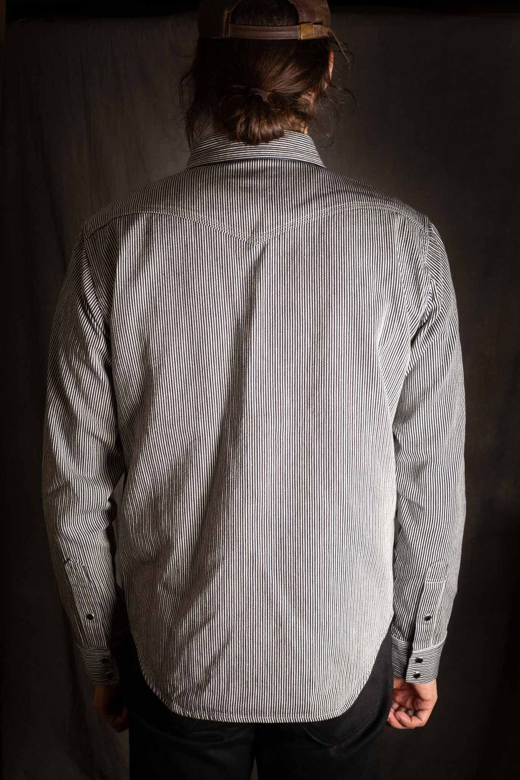 Iron Heart IHSH-365-IND 8oz Herringbone Hickory Stripe Sawtooth Western Shirt - Indigo