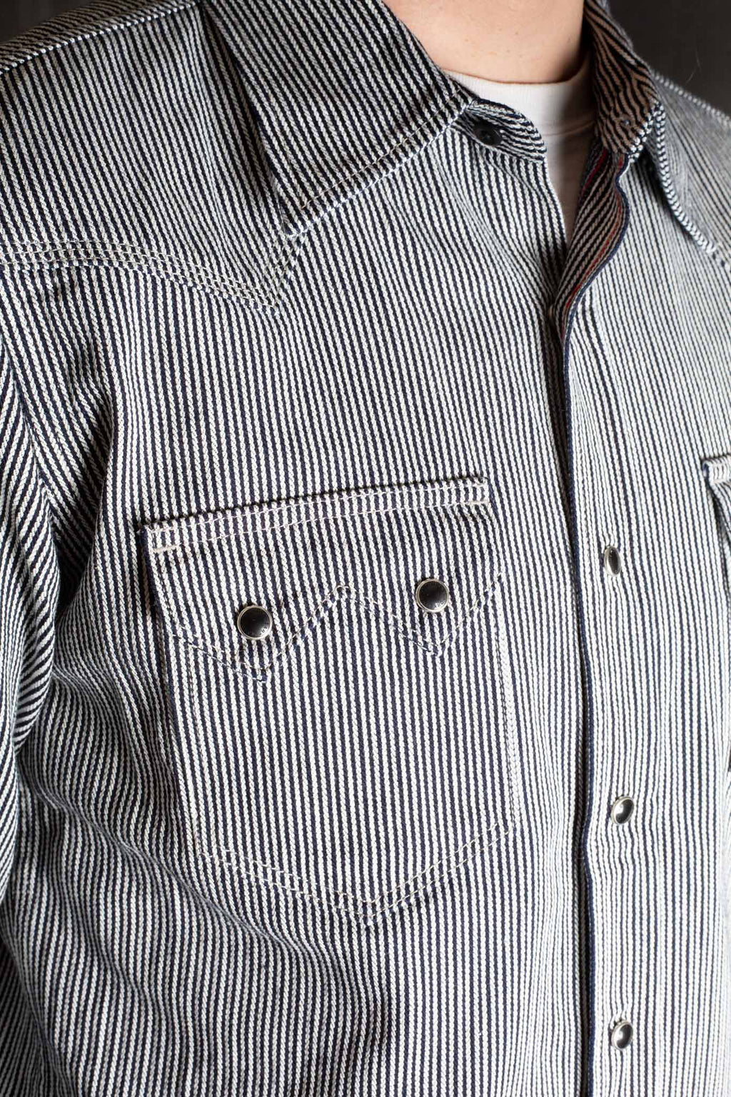 Iron Heart IHSH-365-IND 8oz Herringbone Hickory Stripe Sawtooth Western Shirt - Indigo