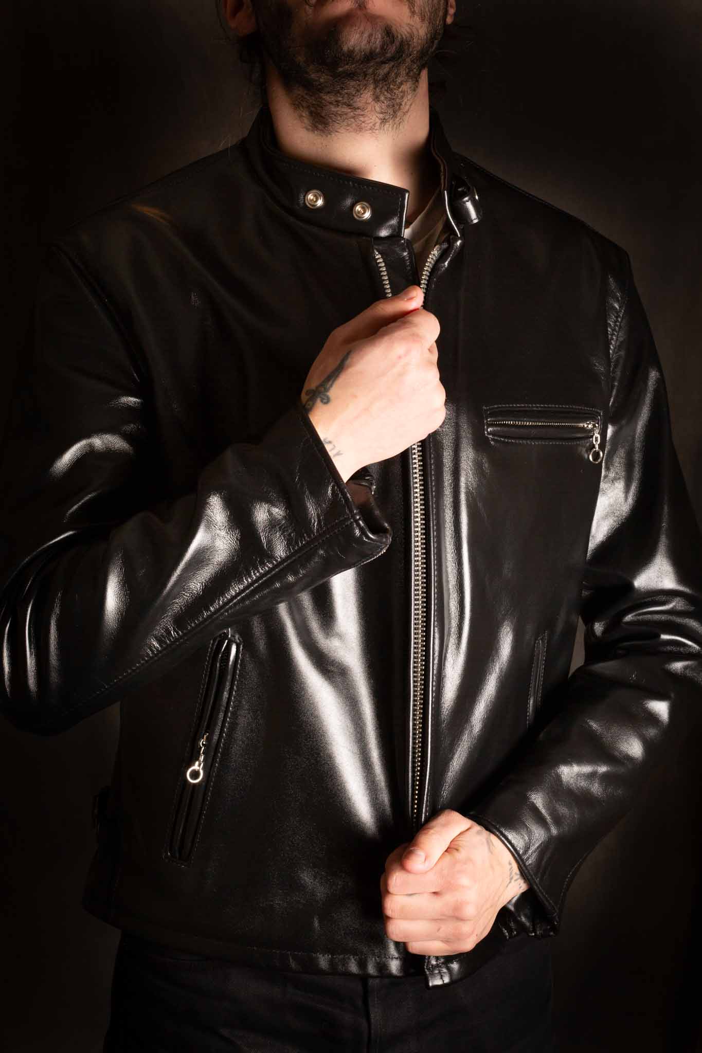 Schott 641HH Racer Black Leather Motorcycle Jacket in Horsehide