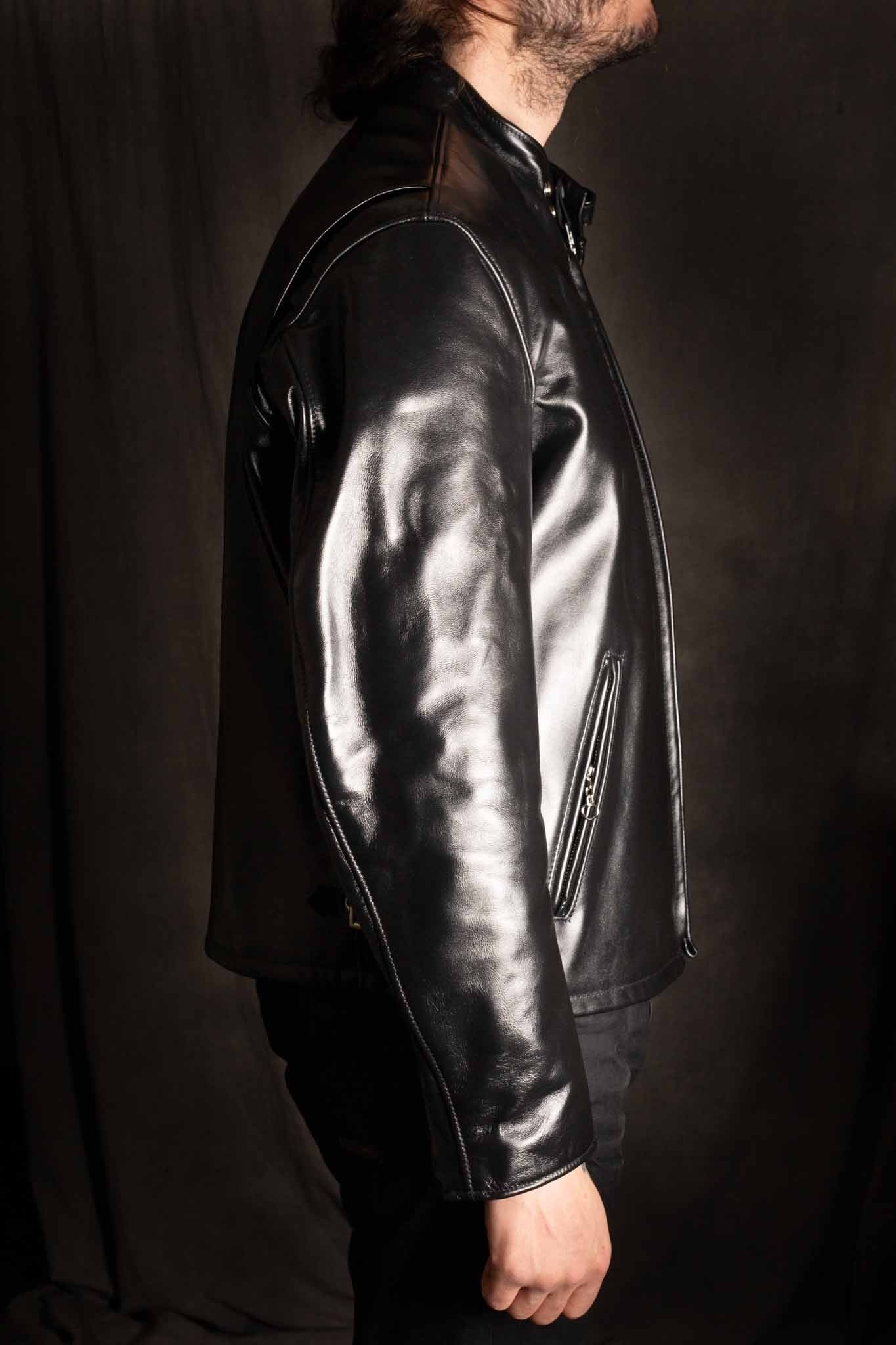 Schott 641HH Racer Black Leather Motorcycle Jacket in Horsehide