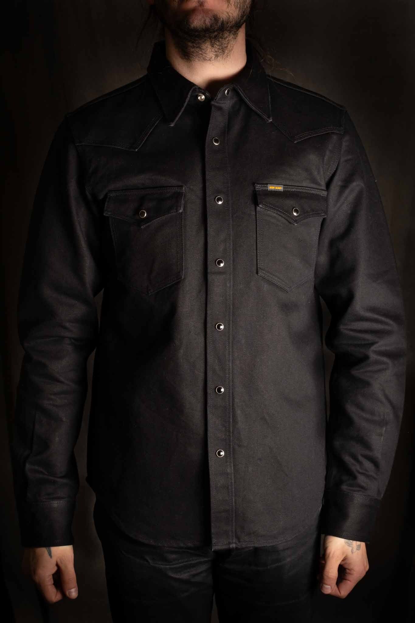 Iron Heart IHSH-361-BLK - 16oz Non-Selvedge Denim Western Shirt - Superblack (Fades To Grey)