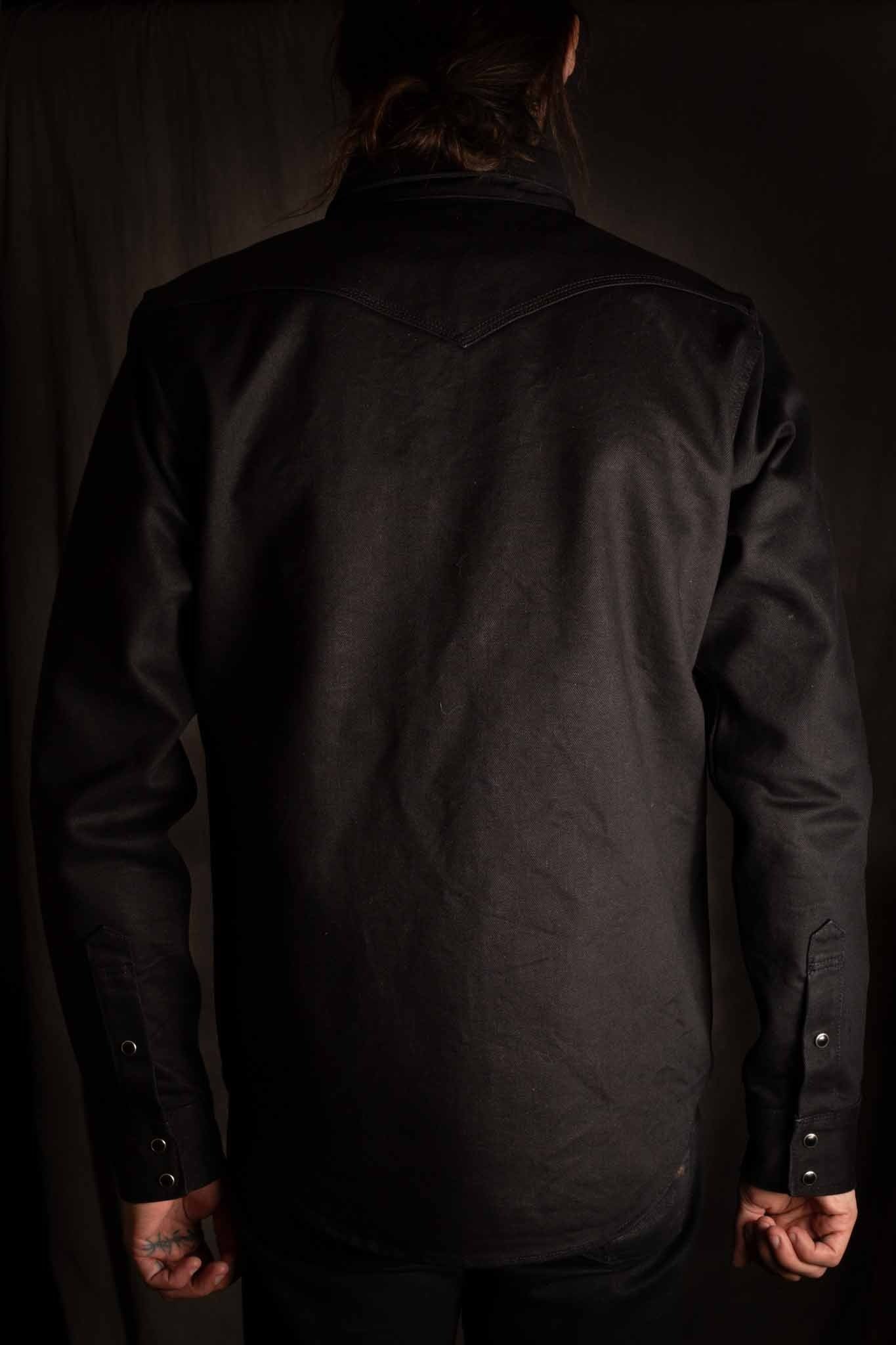 Iron Heart IHSH-361-BLK - 16oz Non-Selvedge Denim Western Shirt - Superblack (Fades To Grey)