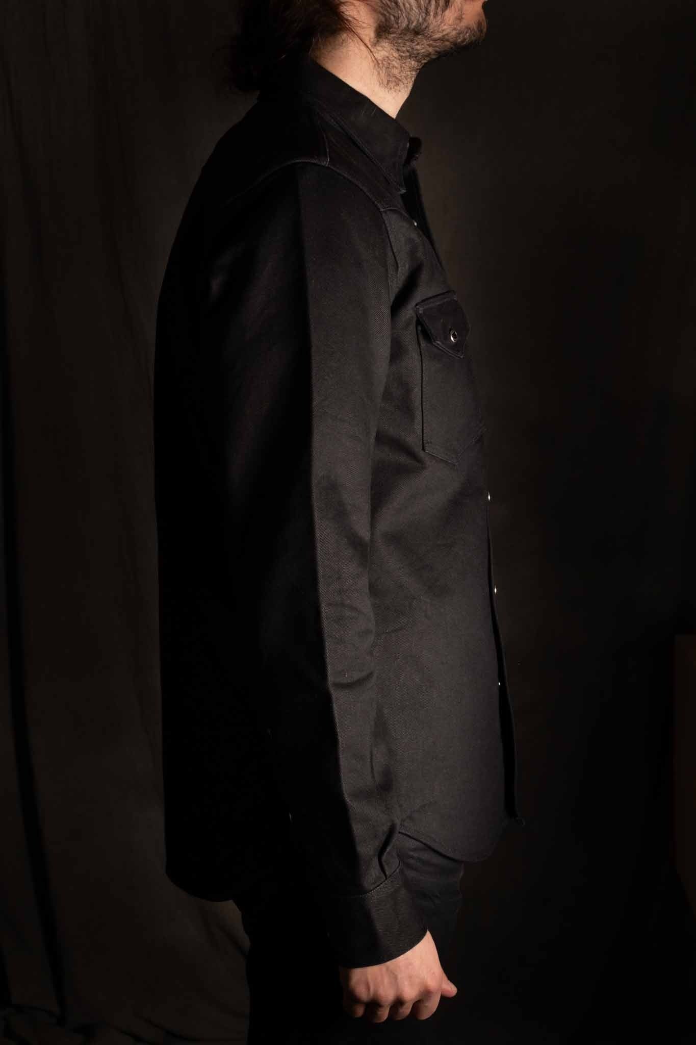 Iron Heart IHSH-361-BLK - 16oz Non-Selvedge Denim Western Shirt - Superblack (Fades To Grey)