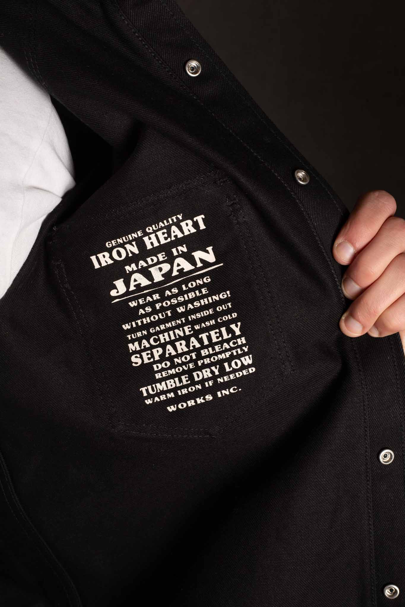 Iron Heart IHSH-361-BLK - 16oz Non-Selvedge Denim Western Shirt - Superblack (Fades To Grey)