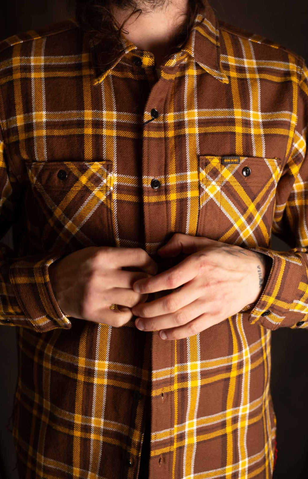 Iron Heart IHSH-378-BRN - Ultra Heavy Flannel Crazy Check Work Shirt - Brown