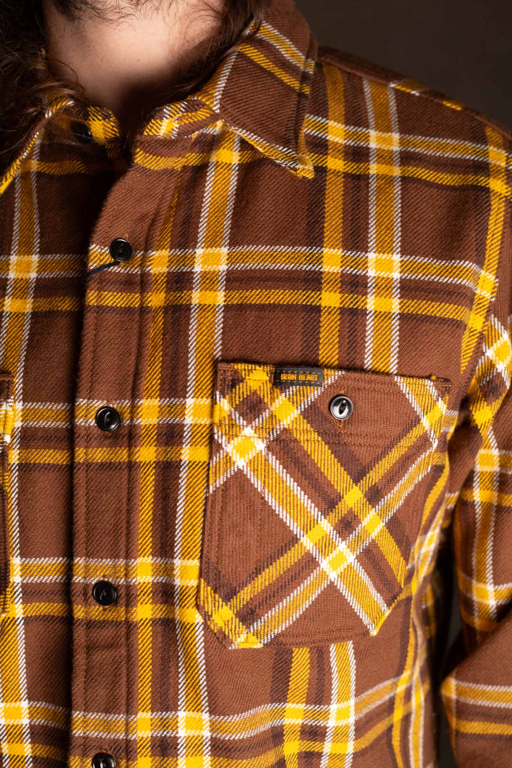 Iron Heart IHSH-378-BRN - Ultra Heavy Flannel Crazy Check Work Shirt - Brown