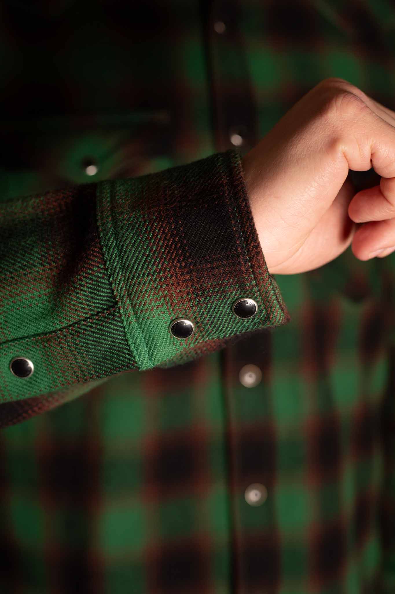 Iron Heart IHSH-373-GRN Ultra Heavy Flannel Ombré Check Western Shirt - Green