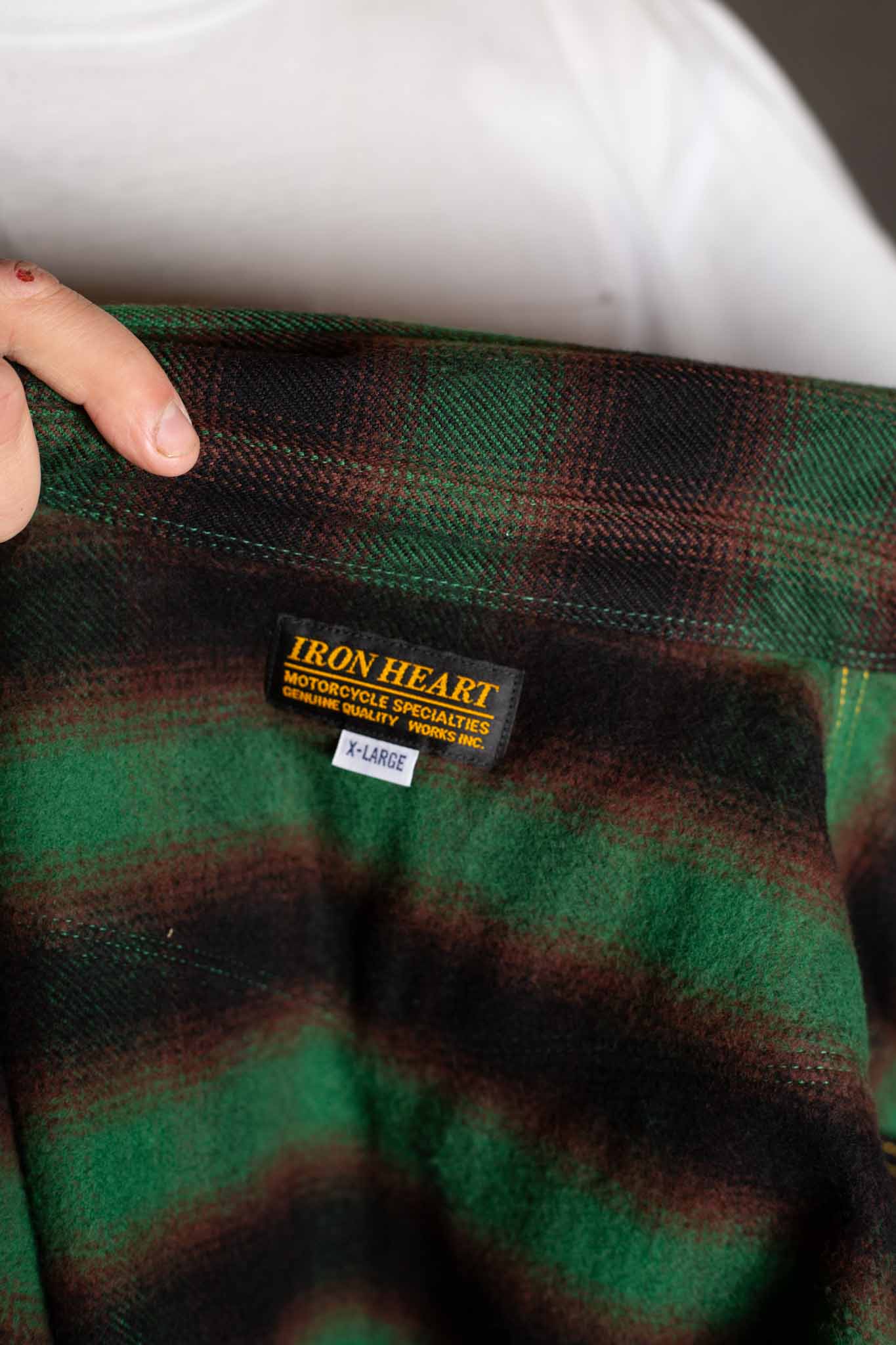 Iron Heart IHSH-373-GRN Ultra Heavy Flannel Ombré Check Western Shirt - Green